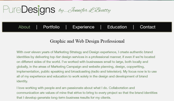 Image of the Home Page of Jennifer's Portfolio Site